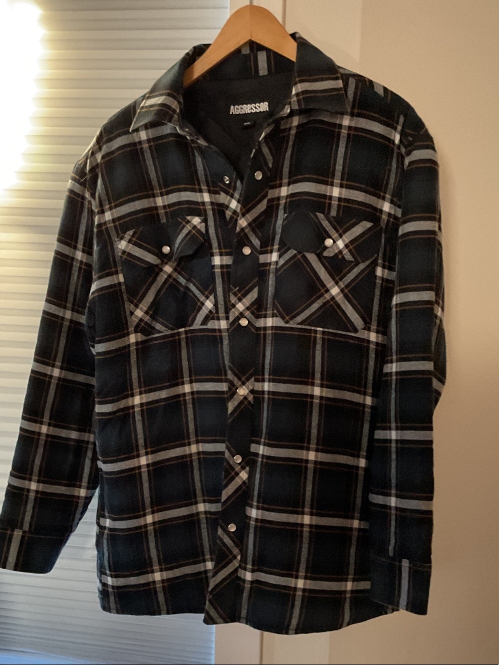 Aggressor Black & Navy Plaid Snap-Front Shirt Jacket
